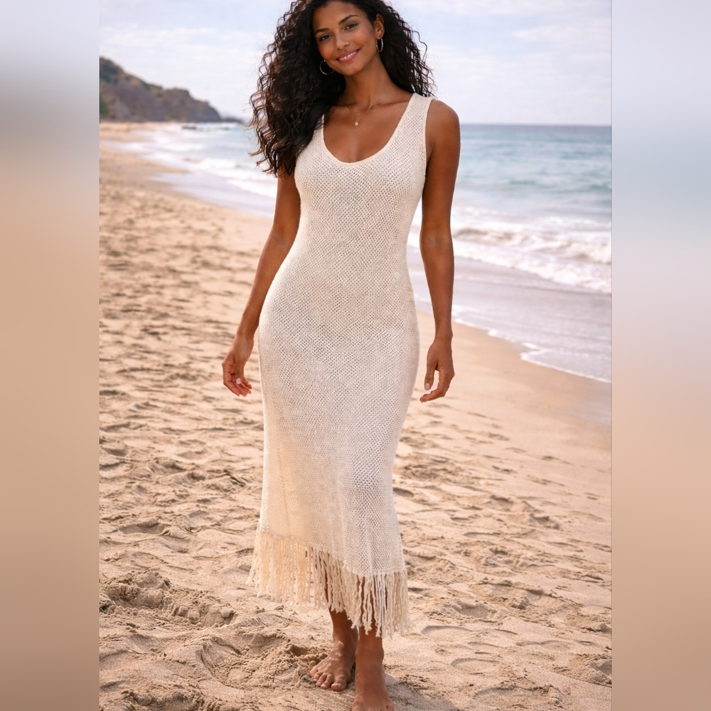 Like New Cream 100% Cotton Knit Dress (0185)